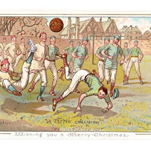 Boys playing football on a Christmas card