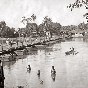 Bridge of boats, Ceylon, circa 1880s