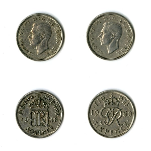 British coins, two George VI sixpences