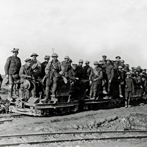 British soldiers on a light railway, Western Front, WW1
