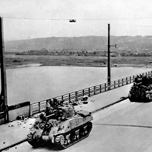 British Tanks on Nijmegen Bridge; Second World War, 1944