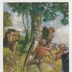Bronze Age hunters with a lion