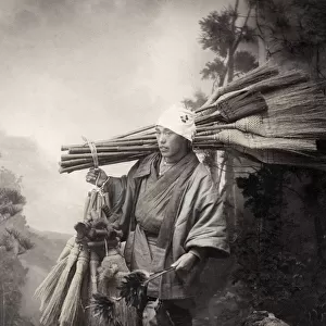 Broom and feather duster seller, Japan