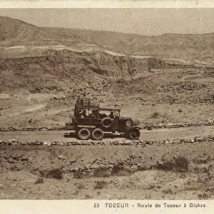 Bus passing, Tozeur to Biskra, Tunisia, North Africa