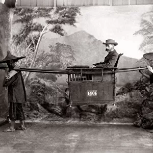 c. 1880s China - man in a sedan chair with bearers