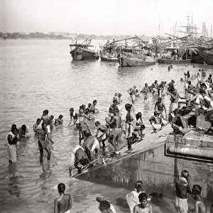 c. 1880s India - bathing ghat at Calcutta Kolkata