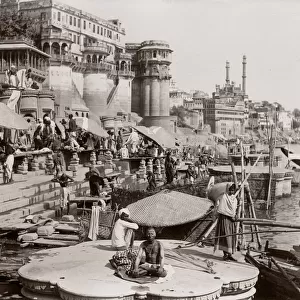 c. 1880s India - Benares Varanasi - ghats on river Ganges