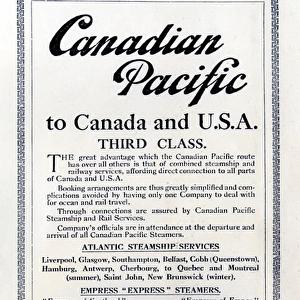 Canadian Pacific to Canada and USA, Third Class