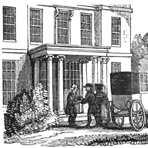 Carriage in front of Georgian house, c. 1800