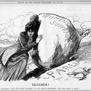 Cartoon, Excelsior! (Suffragist as Sisyphus)