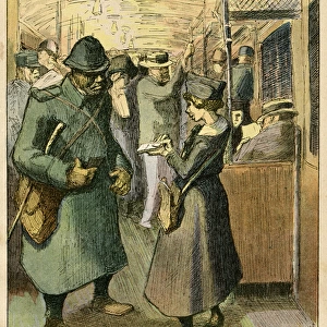 Cartoon, Female worker on Paris Metro, WW1
