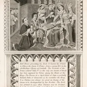 Woodcut Print of Caxton and Edward IV Woodcut Print of Caxton and Edward IV