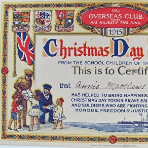Certificate from the Overseas Club - Christmas Day Gifts