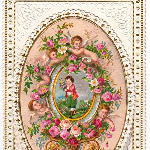 Cherubs and roses on a greetings card