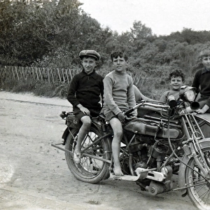 Children on a 1912 Campion motorcycle & sidecar circa 1912