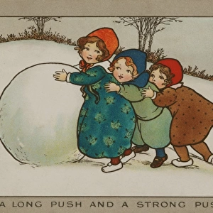 Children pushing a snowball by Florence Hardy