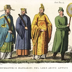 Chinese emperor and mandarins in ancient dress