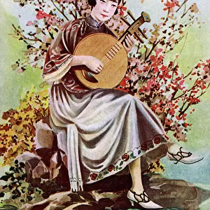 Chinese woman playing a Ruan
