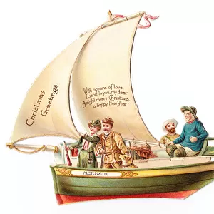 Christmas and New Year card in the shape of a sailing boat