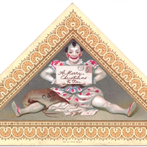 Clown on a triangular Christmas card