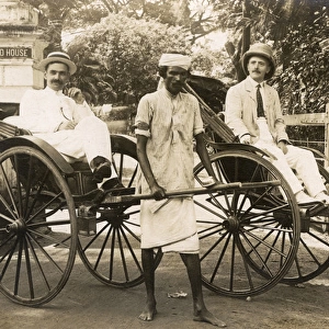 Colonial passengers in rickshaw, Ceylon (Sri Lanka)