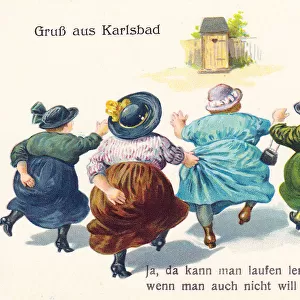 Comic German postcard -- health spa toilet