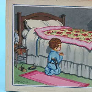 Comic postcard, Little boy praying