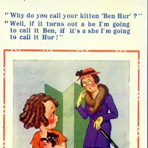 Comic postcard, Little girl with kitten - Ben Hur Date: 20th century