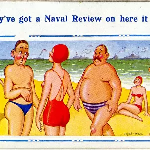 Comic postcard, Naval Review at the seaside Date: 20th century