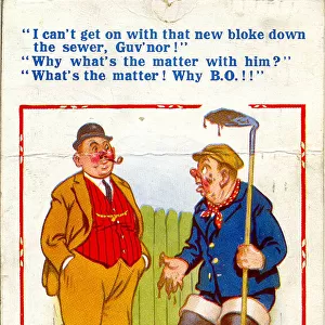 Comic postcard, Sewage worker and boss in the street Date: 20th century