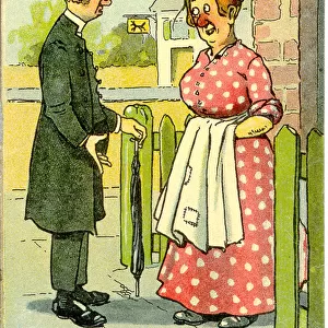 Comic postcard, Vicar and housewife Date: 20th century