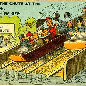Comic postcard, Water Chute, Edinburgh Exhibition - shooting the chute Date