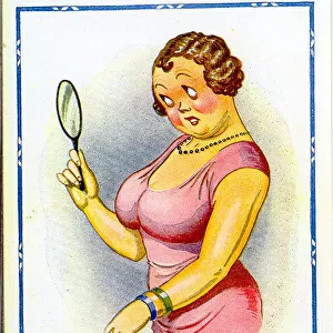Comic postcard, Woman looking in the mirror Date: 20th century