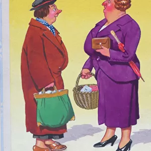 Comic postcard, Two women talking about pubs
