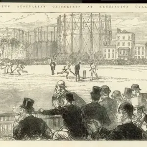 Print of Cricket at the Oval, Lord Harris saving a 4 for England Print of Cricket at the Oval, Lord Harris saving a 4 for England