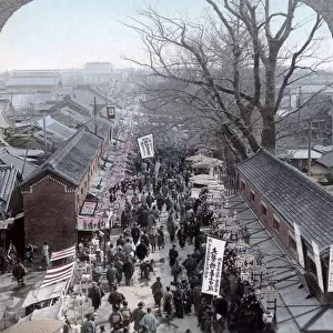 Crowded street, Asakusa, Tokyo, Japan, c. 1900