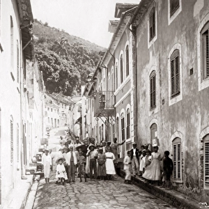 Crowded street, St Pierre, Martinique, West Indies
