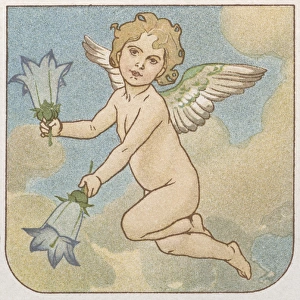 Cupid in the sky with bluebells