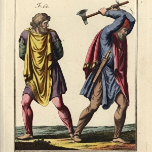 Dacian warrior with axe and a German captive