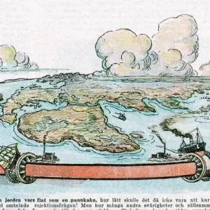 Flat Earth Print with Ships and Continents Flat Earth Print with Ships and Continents