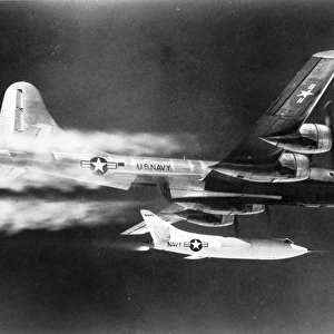 A Douglas D-558-2 Skyrocket is launched from its Boeing B-29