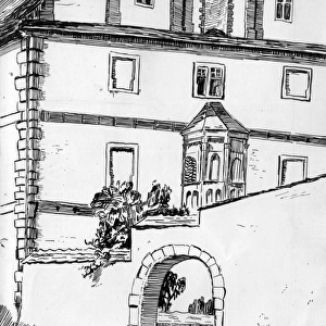 Drawing by Harold Auerbach, building and archway