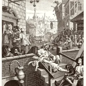 Gin Lane Print, 18th Century Political Satire Gin Lane Print, 18th Century Political Satire