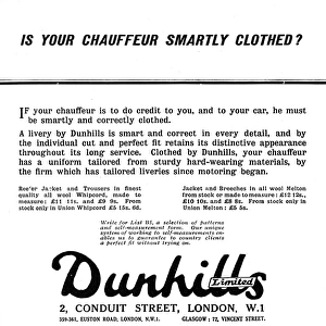 Dunhills for chauffeur uniforms advertisement, 1924