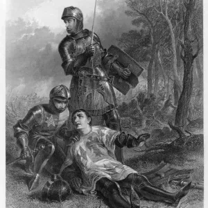Print of Earl of Warwick at Battle near Barnet Print of Earl of Warwick at Battle near Barnet