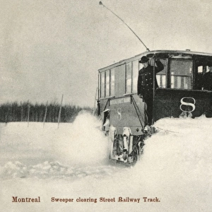 An early snowplough tram in Montreal, Canada