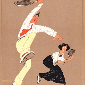 Edwardian couple playing tennis