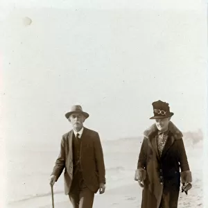 Edwardian Couple Walking on Beach