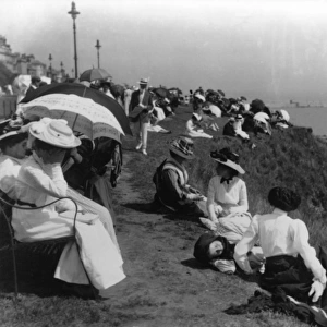 Edwardian holidaymakers on a cliff