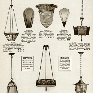 Electric ceiling & wall lights using glass and metal 1929
